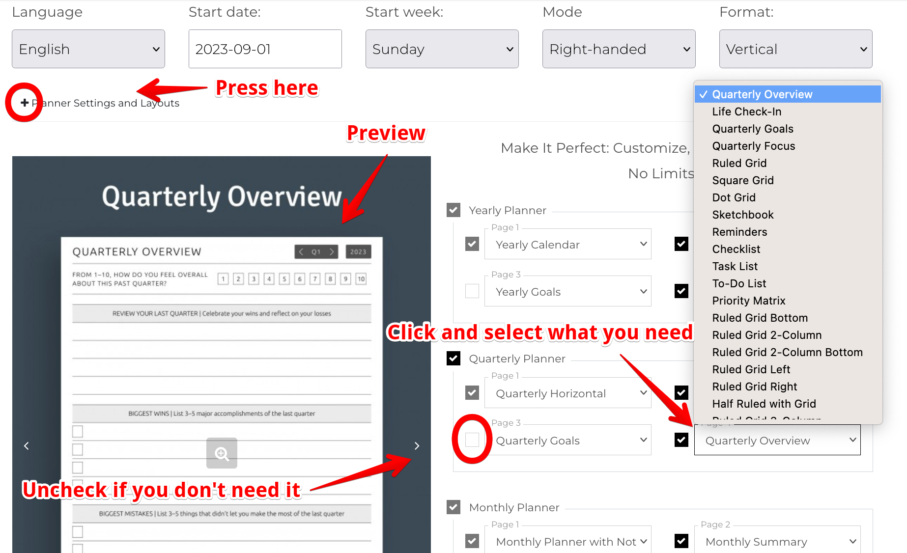 how to configure planner