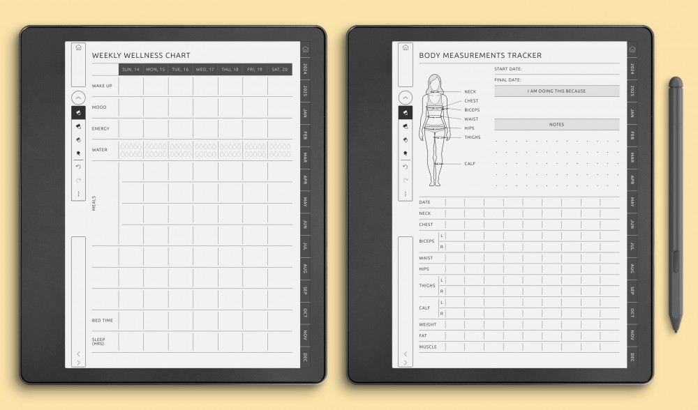 Health & Fitness Planner Templates for Kindle Scribe