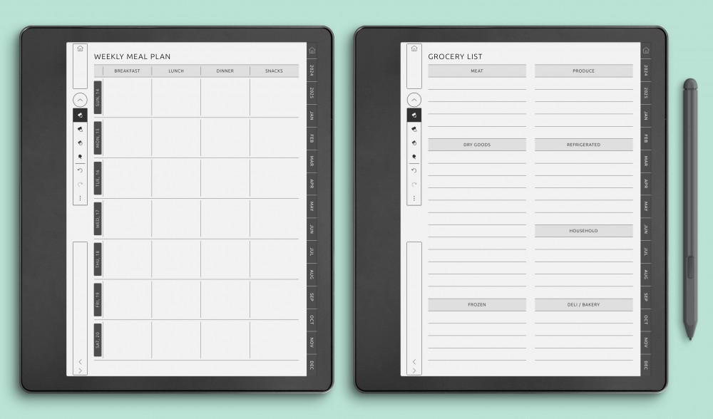 Meal Planner Templates for Kindle Scribe