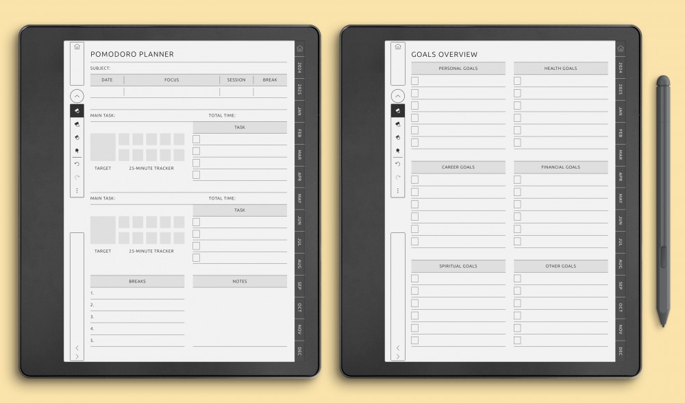 Productivity Planner Templates for Kindle Scribe