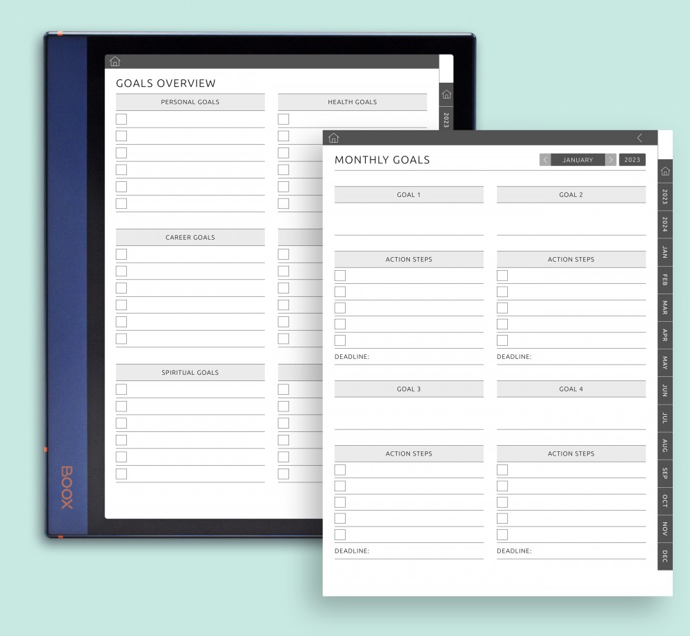 Plan Monthly Goals Template for Boox Note