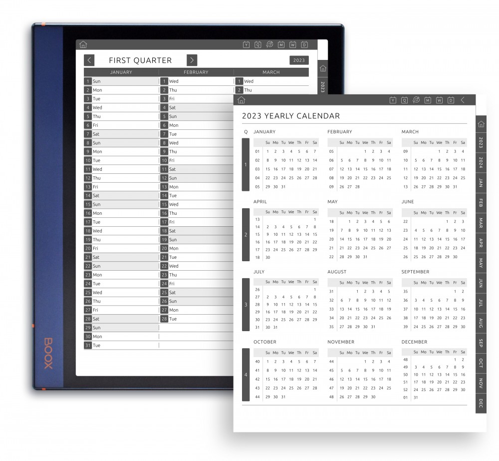 Hyperlinked Calendar Template for Boox Note