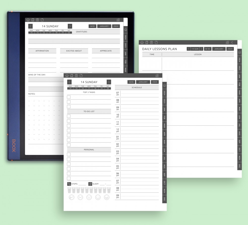 Tailor Your Daily Planning with Two Customizable Daily Pages Template for Boox Note