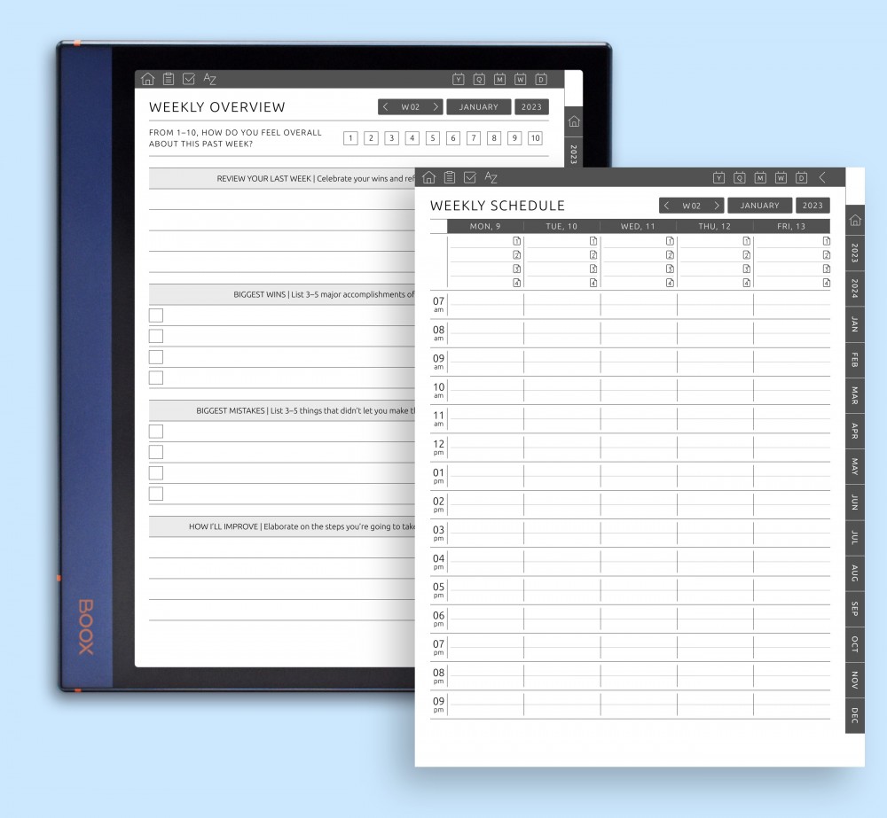 Select 5 Days or 7 Days Weekly Schedule Template for Boox Note