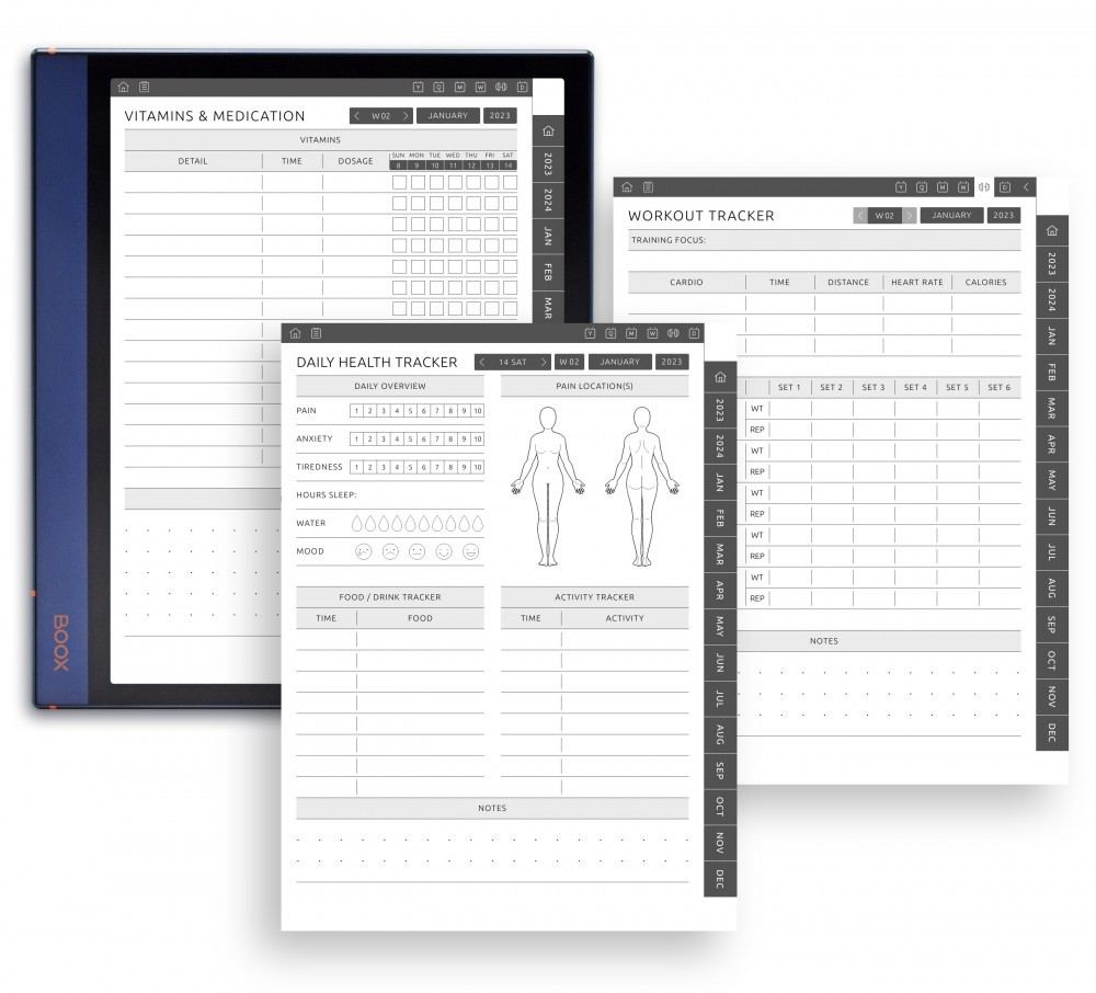 Special pages for track your body Template for Boox Note