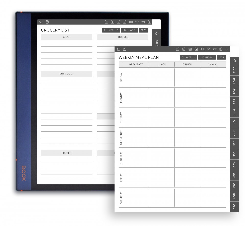 Meal Planner Pages Template for Boox Note