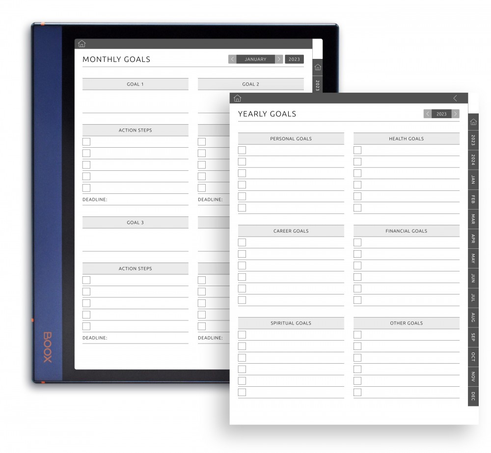 Yearly and Monthly Goals Pages Template for Boox Note