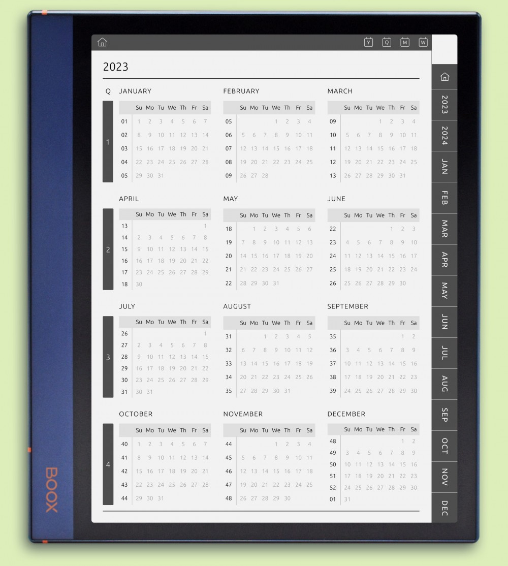 Yearly Calendar Template for GoodNotes