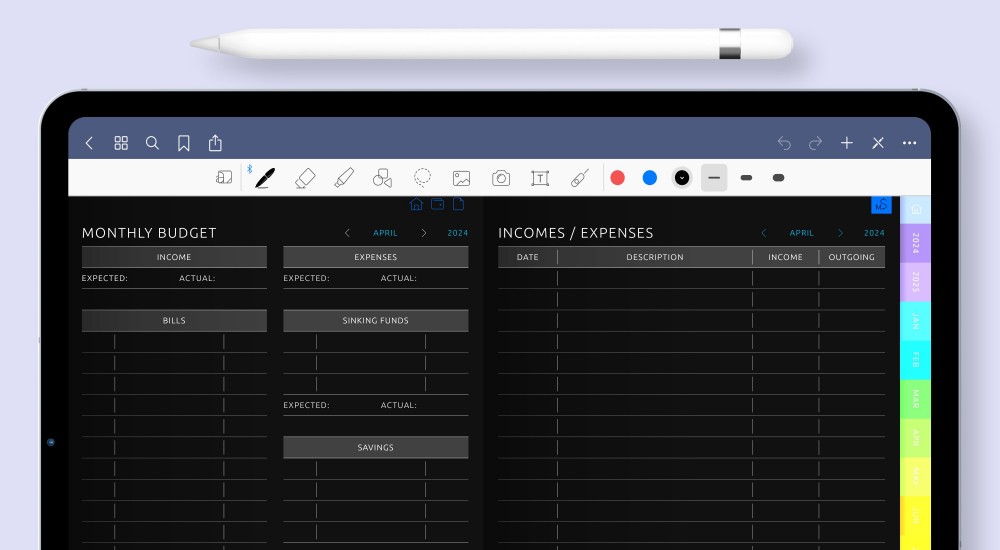 Budget Planner - Digital Planner Template PDF for iPad: GoodNotes, Notability [Dark]