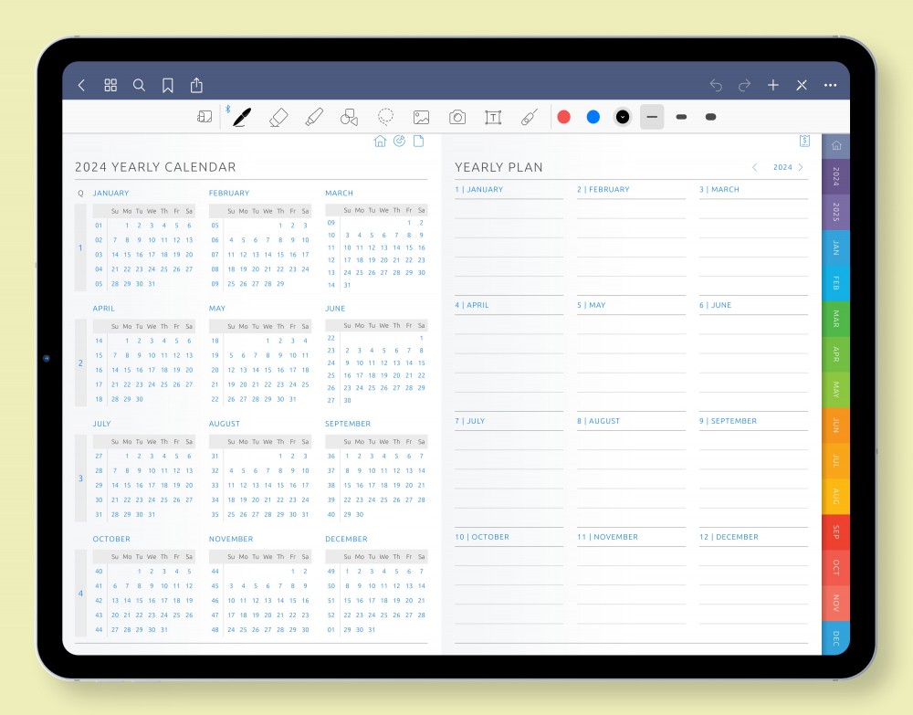 Yearly Calendar & Goals Overview 2023 - 2024 Template for GoodNotes