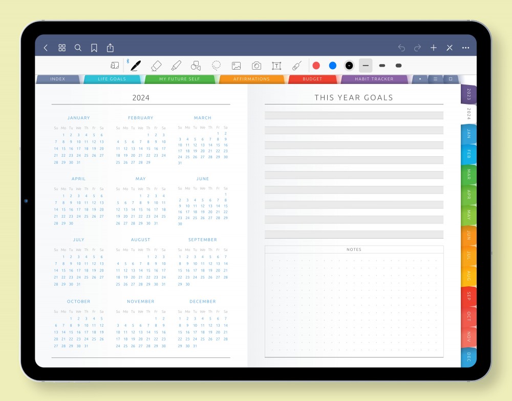 Yearly Calendar 2024 - 2025 Template for GoodNotes