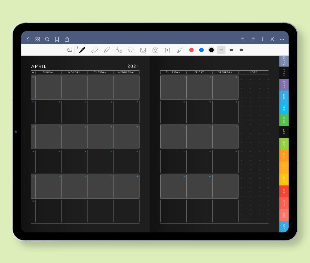 Monthly Calendar Template for GoodNotes
