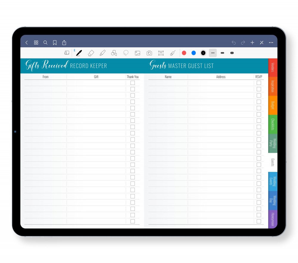 Guest Lists  for Digital Planner
