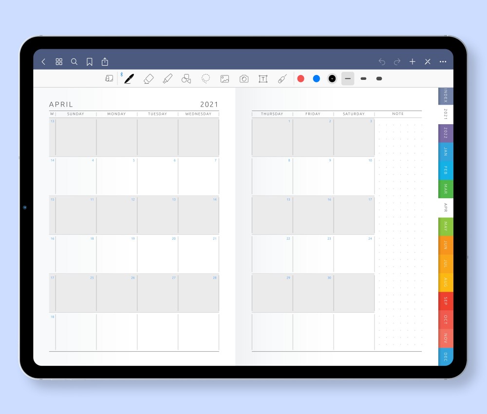 Monthly Calendar Template for GoodNotes