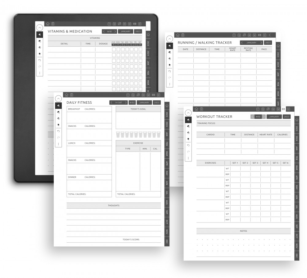 Workout, Fitness Planners, Sleep, Steps, Body, Period Trackers for Kindle Scribe