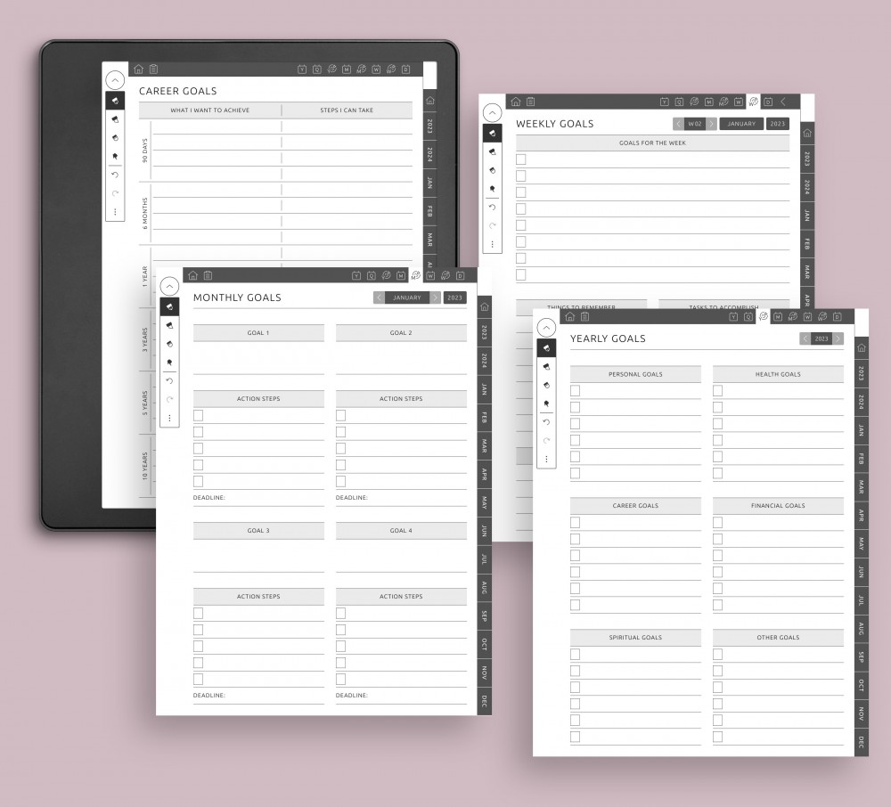 Weekly, Monthly, Yearly, Life Goal Planner for Kindle Scribe