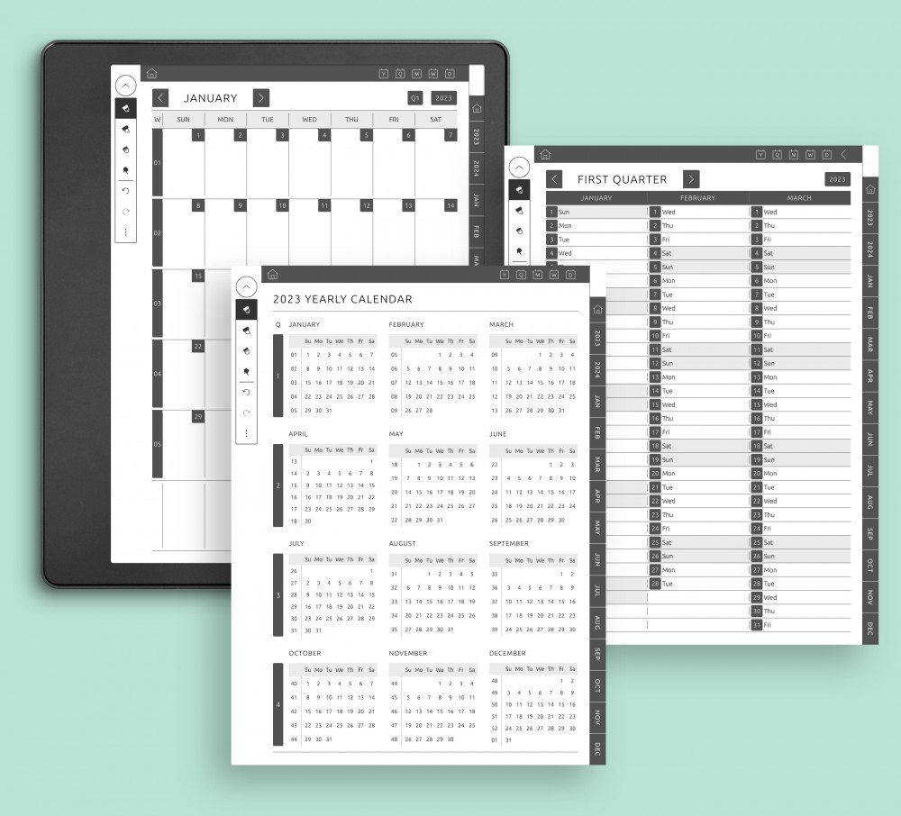 Yearly, Quarterly, Monthly Calendars for Kindle Scribe