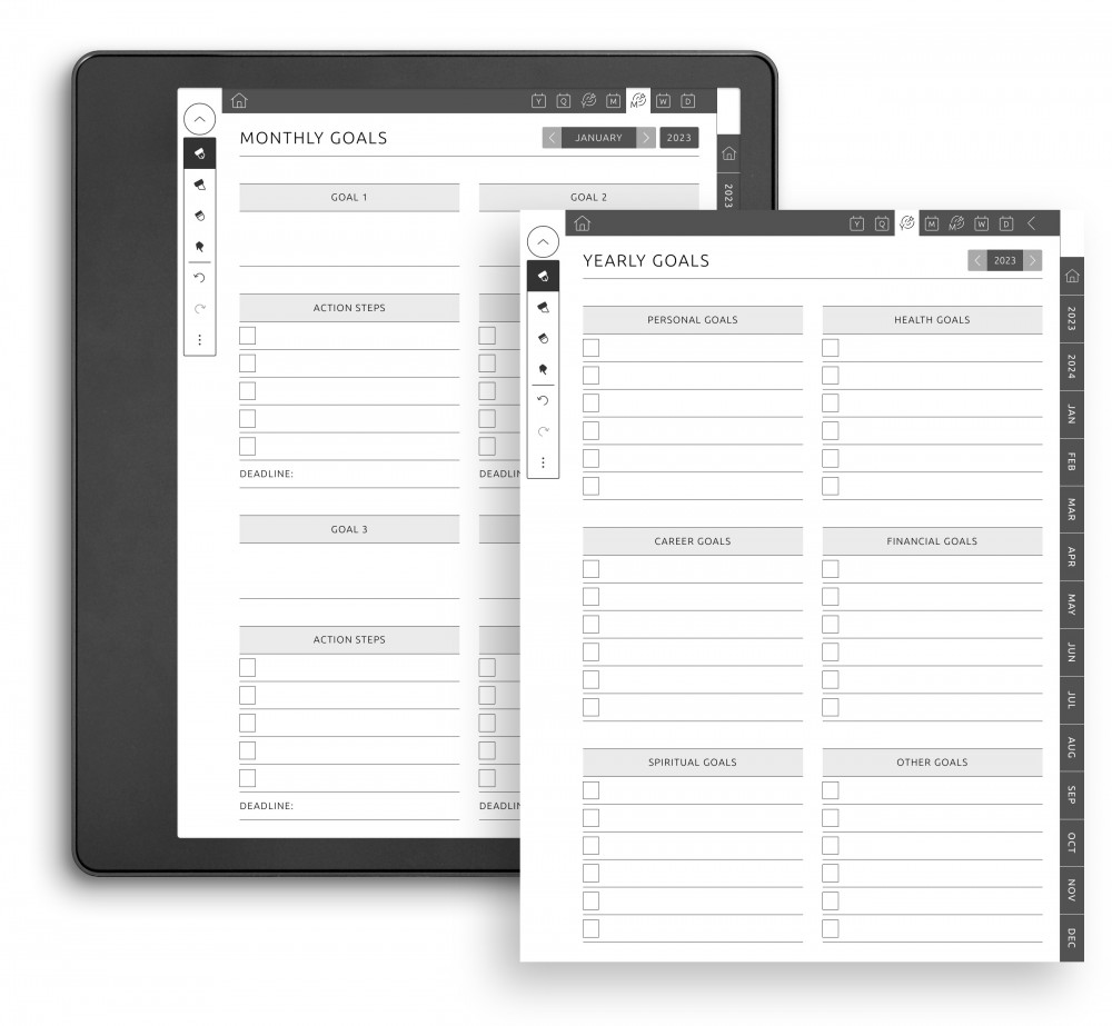 Yearly and Monthly Goals Pages for Kindle Scribe