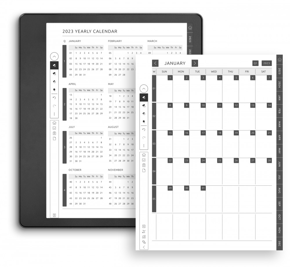 Hyperlinked Monthly and Yearly Calendars for Kindle Scribe