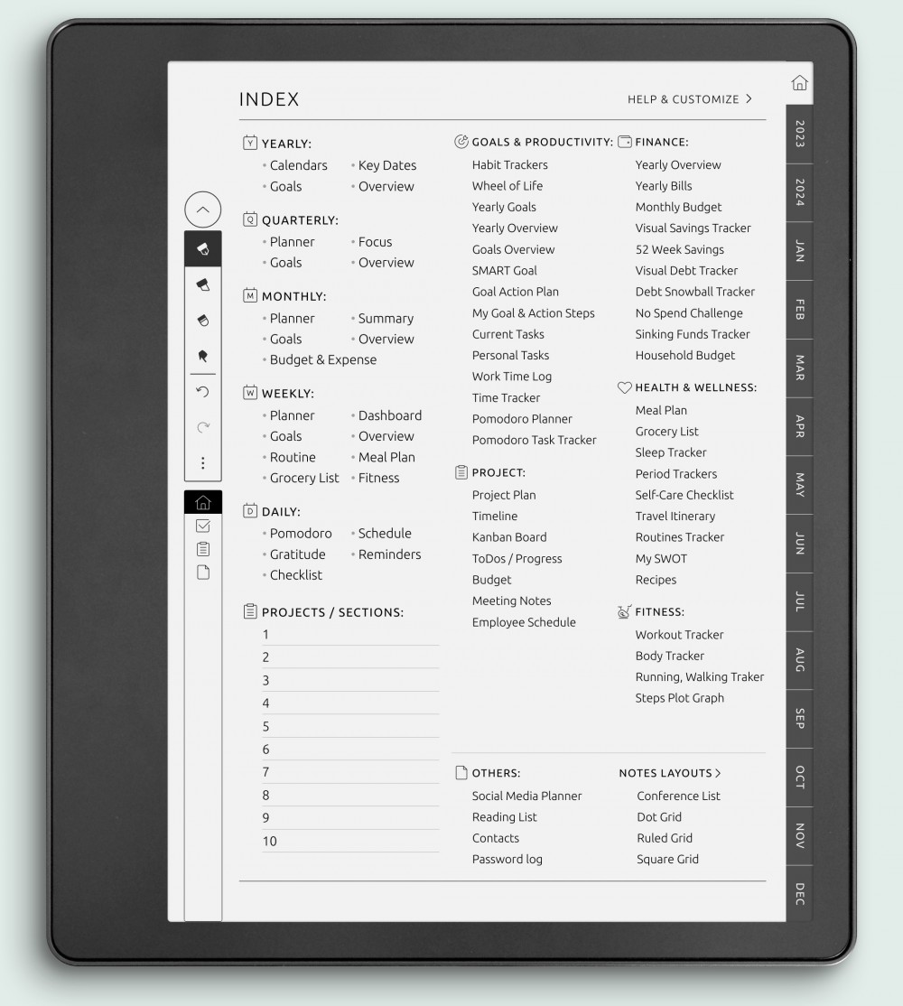 Index Page for Kindle Scribe