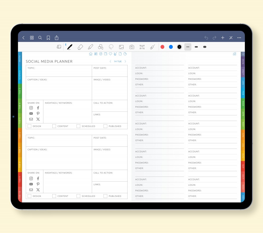 Seamless Digital Life Management: Social Media & More Template for Digital Planner Seamless Digital Life Management: Social Media & More  for Digital Planner