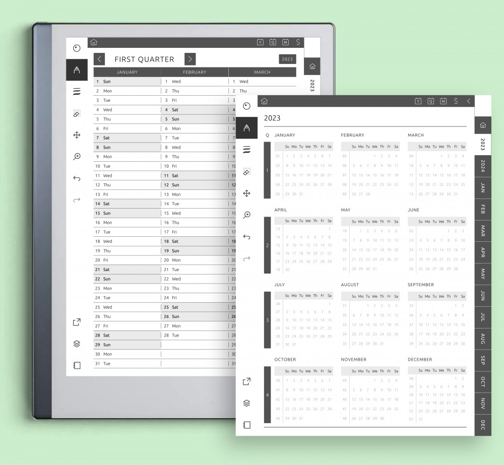 Yearly & Quaterly Calendars Template for reMarkable