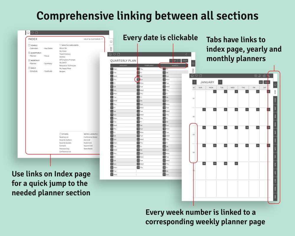 Seamless Navigation: Embrace the Hyperlinked Structure of Your Customizable Planner Template for reMarkable
