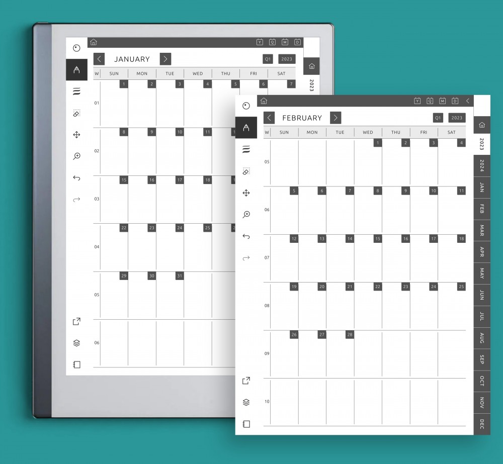 Monthly Calendars Template for GoodNotes