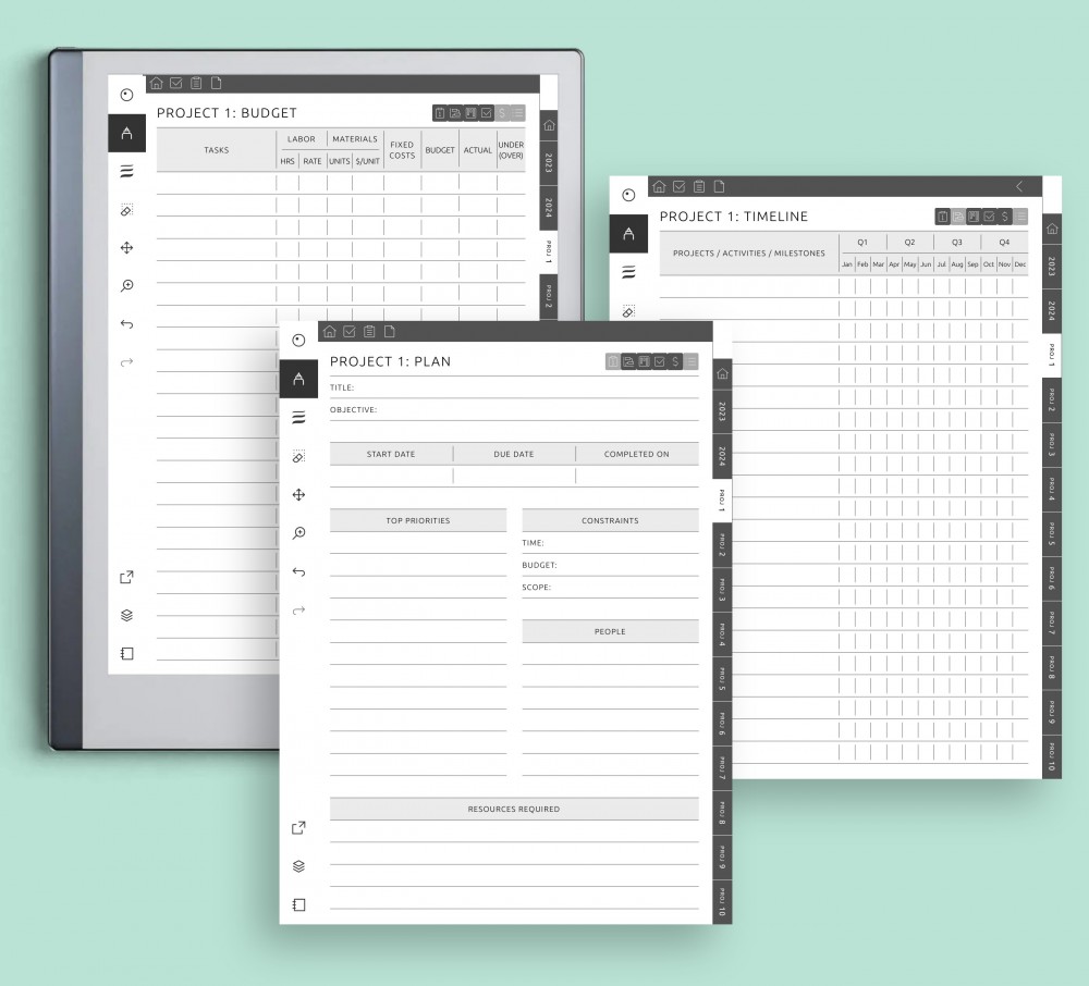 Manage up to 10 Projects Template for reMarkable