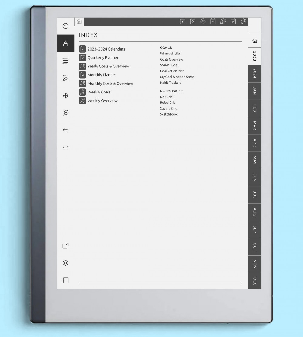 Navigation Page for GoodNotes Planner