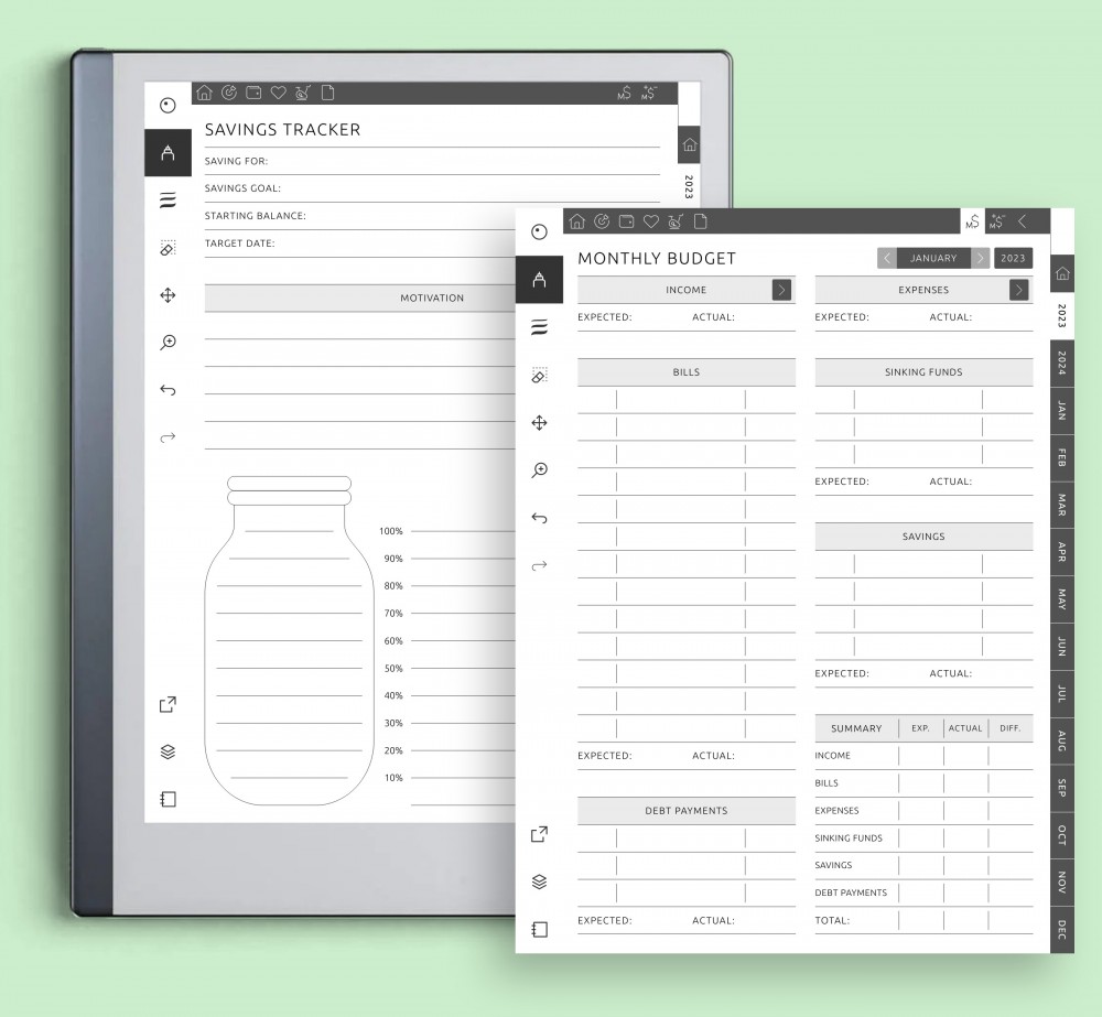 10 Customizable Templates for Financial Control and Freedom Template for reMarkable