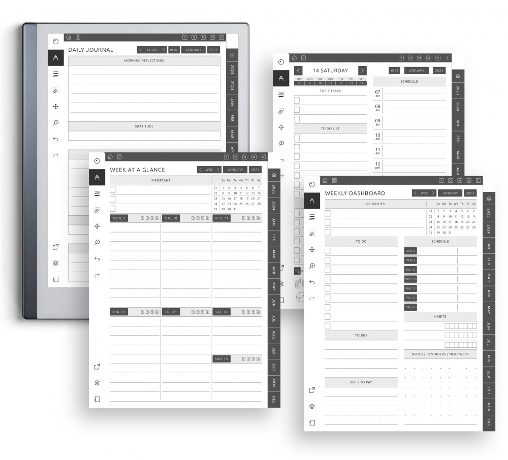 Plan your Days using 20+ Layouts: Daily Schedule, Gratitude, Notes, Fitness & Wellness Journal... etc Template for reMarkable