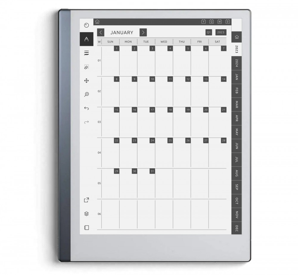 Monthly Planner Template for reMarkable