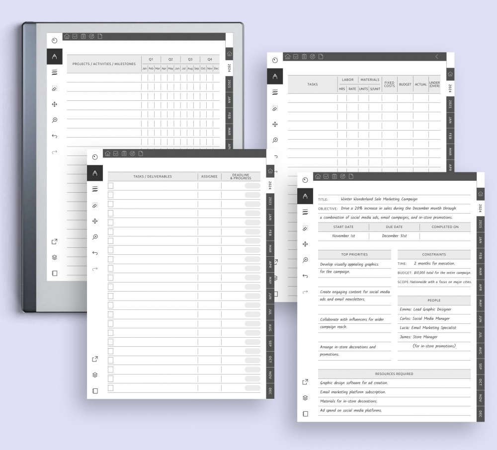 Manage 10 Projects X 80 Pages Template for reMarkable