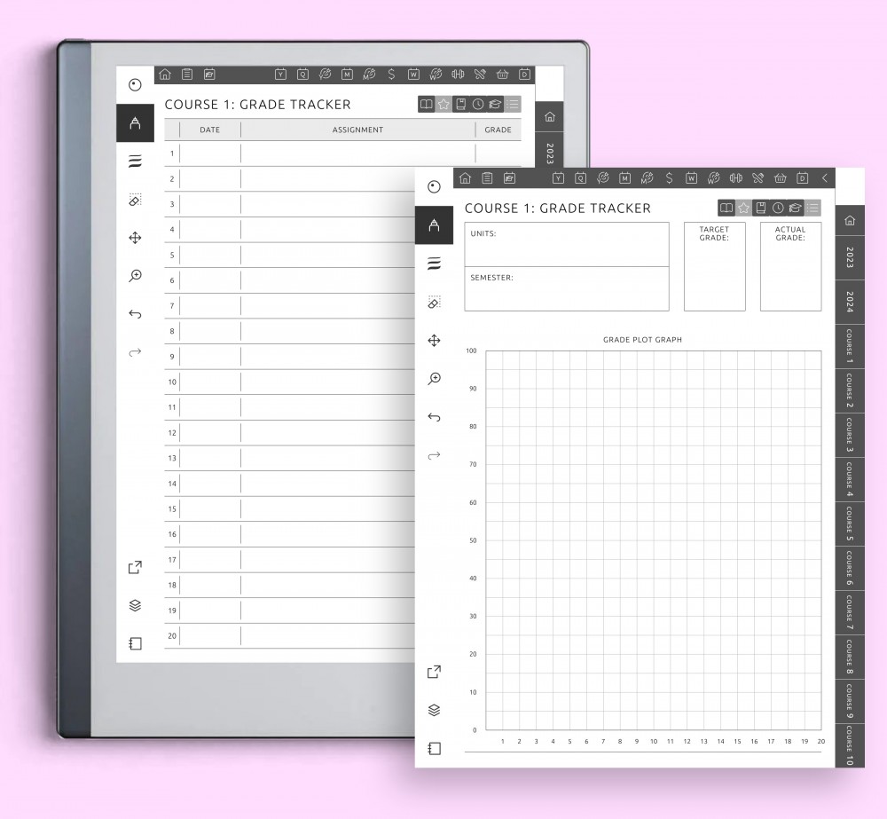 Grade Trackers Template for reMarkable