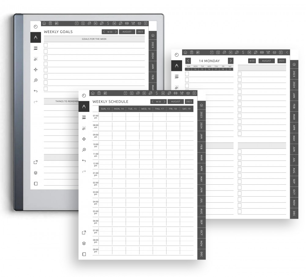 Daily, Weekly Planners, Goals Settings Trackers Template for reMarkable