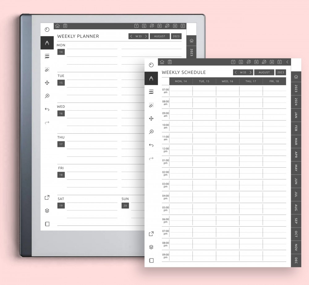 Weekly Planner & Lessons Schedule Template for reMarkable