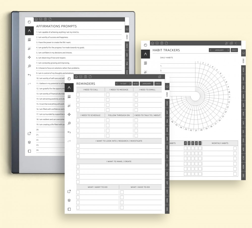 Streamline Your Productivity with Various Trackers, Reminders, and Prompts Template for reMarkable