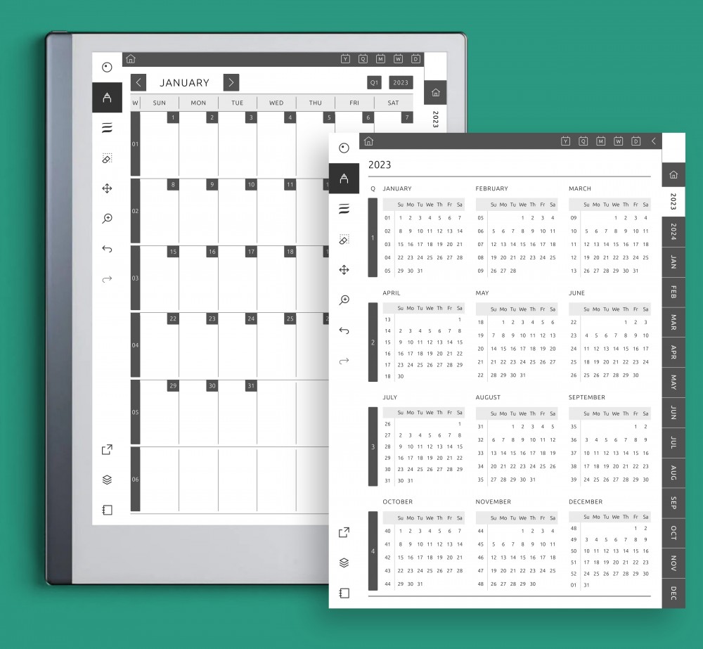 Monthly & Yearly Calendars Template for GoodNotes