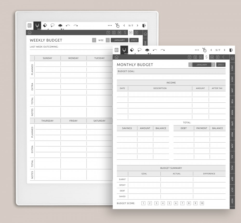 Monthly Budget Template for Supernote
