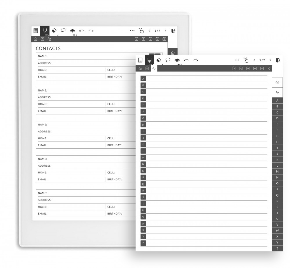 Alphabetical Notebook Template for Supernote