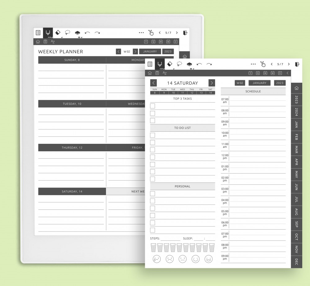 Weekly Planner & 8 Variations of Daily Pages Template for Supernote
