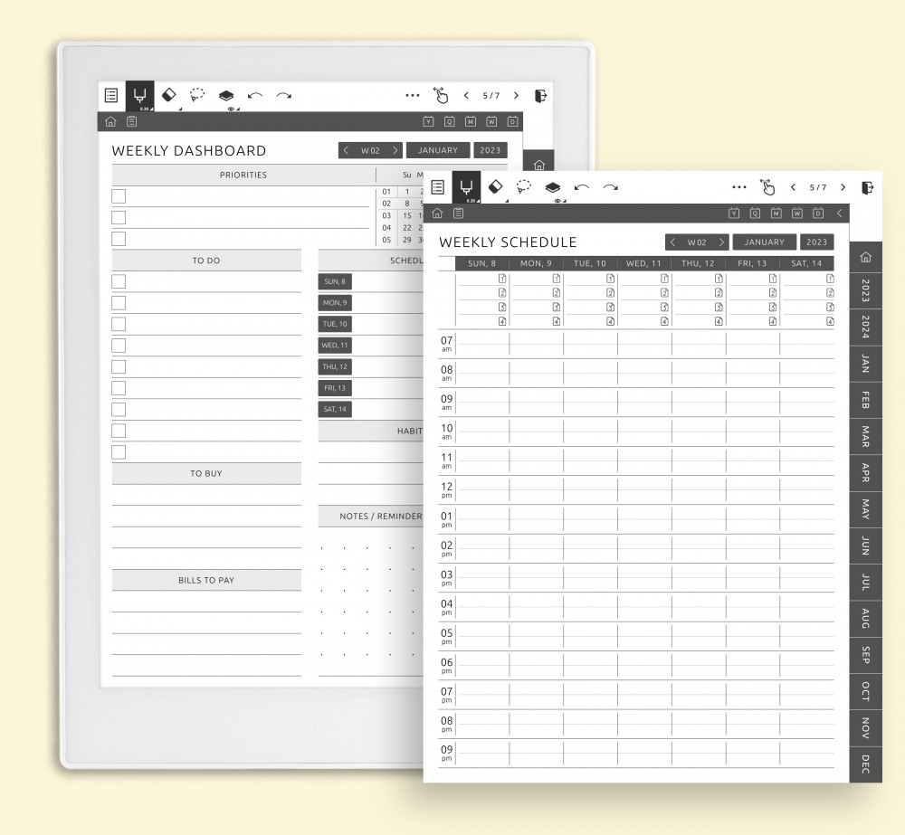 Plan Your Week: Dashboard, Schedule, Rhythm, Wellness, etc.. Template for Supernote