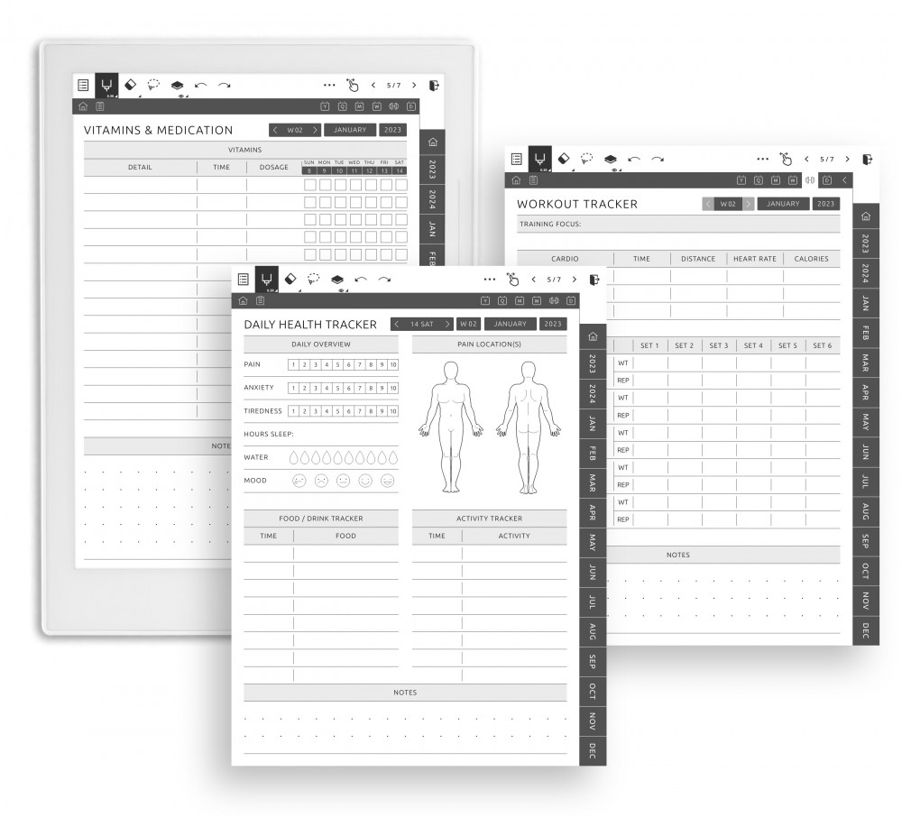 Special pages for track your body Template for Supernote