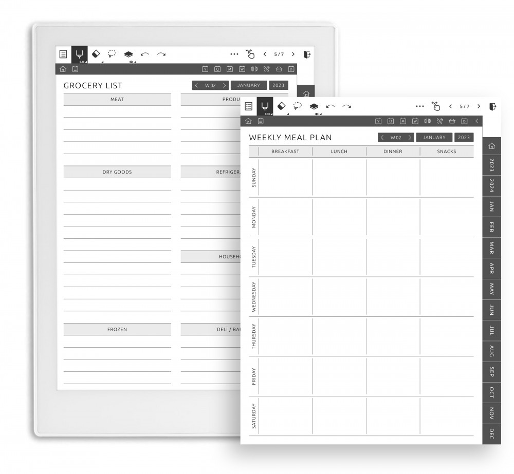 Meal Planner Pages Template for Supernote