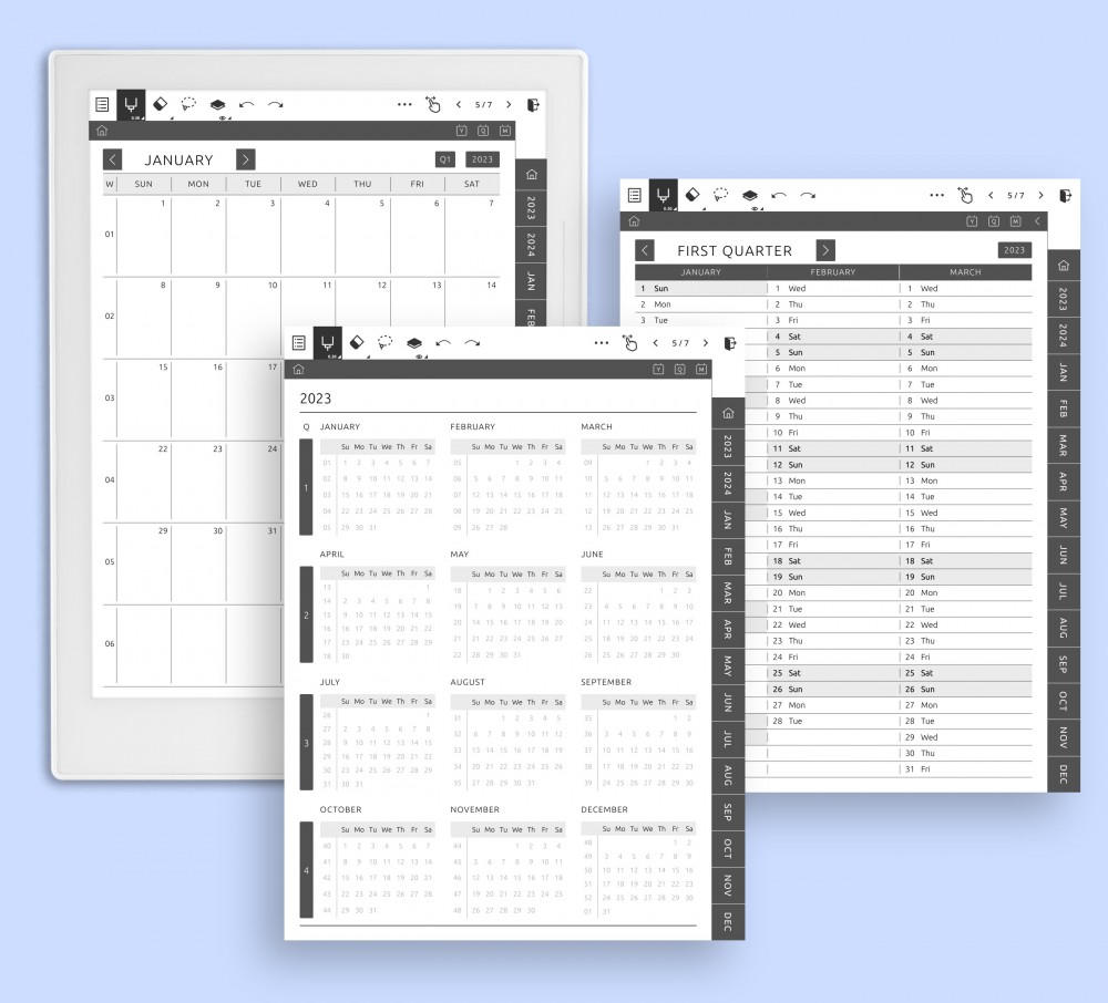 Yearly/Quarterly/Monthly Calendars Template for Supernote