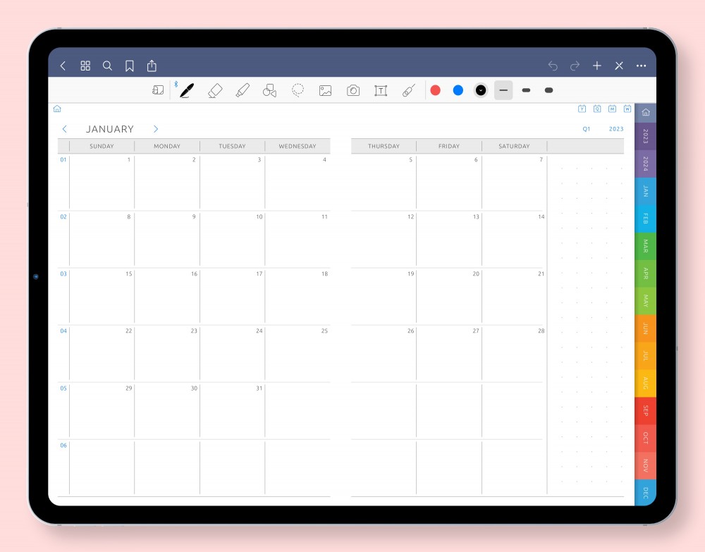 Monthly Calendar Template for GoodNotes or Notability
