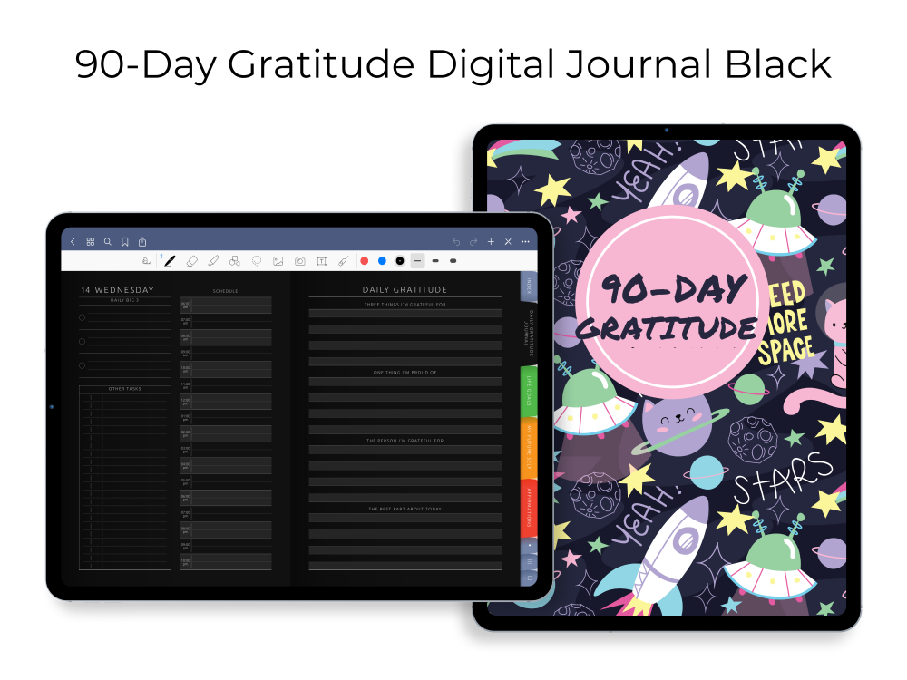 90-Day Gratitude Digital Journal [Dark] for GoodNotes, Notability, Noteshelf