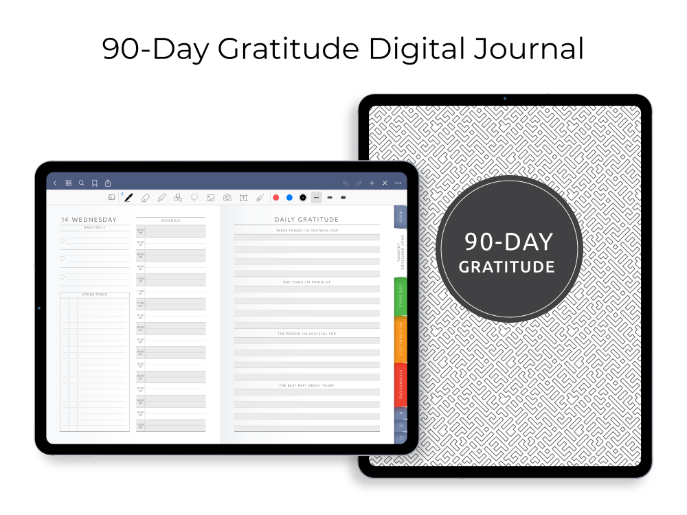 90-Day Gratitude Digital Journal for GoodNotes, Notability, Noteshelf