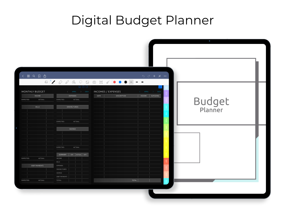 Budget Planner - Digital Planner Template PDF for iPad: GoodNotes, Notability [Dark]